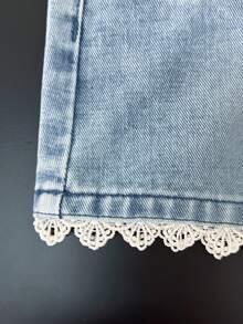 GlowEve 女士休闲水洗蕾丝边牛仔短裤