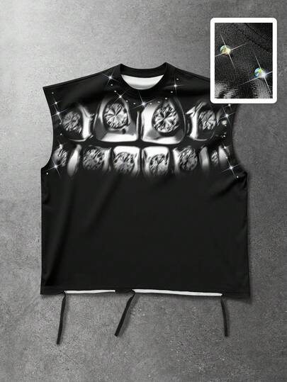 ROMWE MEN 男士夏季时尚街头水钻牙齿印花宽松背心