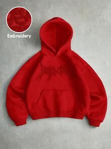 PAVTROS Men's Street-Style Popular INS Matching Brooklyn Embroidered Hoodie, Suitable For Outdoor Music Festivals, Nightclubs, Bars, Boyfriend/Husband Gift, Anniversary Gift, Black Manfinity Hoodie Customize Hoodie Gothic Hoodie Puff Print Hoodie Red Graphic Hoodie - Red - View 1