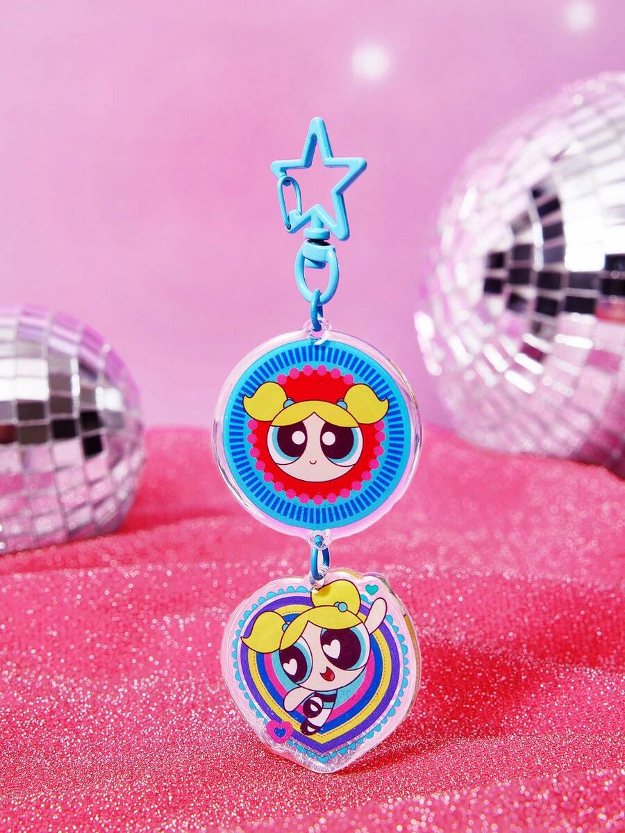 THE POWERPUFF GIRLS X SHEIN 可爱泡泡双面加厚环氧亚克力钥匙扣 环氧树脂亚克力吊坠钥匙扣 - The Powerpuff Girls - 查看 1