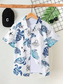 Tween Boy Cute Vacation Graphic Print Shirt, Suitable For Beach, Holiday, Travel - Multicolor - View 1