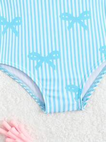 NEW BABY Beachwear Newborn Swimsuit Cute Blue Bow Print Knit Fabric Adjustable Shoulder Strap Bow Two-Piece Set, Hat+One-Piece Swimsuit Fashionable Casual Exquisite Gorgeous Ladies Suitable For Swimming Suitable For Summer Vacation Beach Beach Swimming Pool Summer Party Leisure Vacation