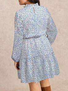 Nubod Robe décontractée à taille cintrée avec volants et imprimé floral vintage de style français élégant, convient pour le travail, automne/hiver