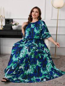 Reflora Damen Große Größen Sommerkleid, elegantes plissiertes Chiffon-Kleid, halbtransparentes langes Kleid, schönes fließendes Kleid - Verschiedenfarbig - Übersicht 7