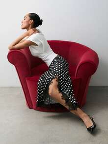 Maija Women's Contrast Polka Dot Print Slit Skirt Polka Dot Skirt Pin Up Style Clothing