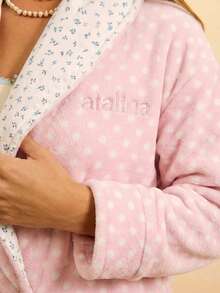 Aralina Women's Comfortable Printed Fleece Robe With Belt - Baby Pink - View 7