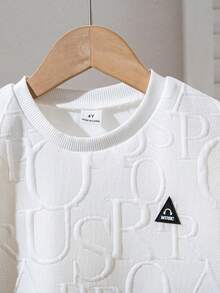 SHEIN 男童字母压纹圆领短袖休闲T恤 - 白色 - 查看 6