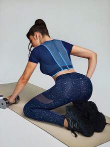 Innovista 女士极简印花圆领短袖网球衫 - 藍色 - 查看 6