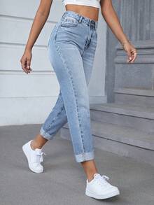SHEIN SXY Plus Size Casual Washed High Waist Tapered Leg Jeans