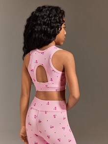 Tween Girls Cute Pink Activewear Set,Summer Colorful Pattern Vivid Top With Cutout Back Design & Pants Set,Suitable For Gym Gymnastics Training Wear - Pink - View 4