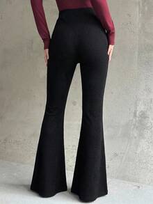 Firerie 女士新款优雅休闲日常通勤时尚百搭高腰修身天鹅绒喇叭裤，酒红色，适合秋冬季、机场、教师、办公室穿着，舒适秋季、圣诞节、新年等场合。 - 黑色 - 查看 9