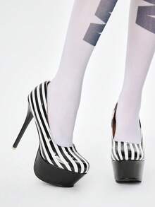 ROMWE 14厘米高跟防水厚底高跟鞋，撞色婚鞋，女士春夏款 - 彩色 - 查看 1