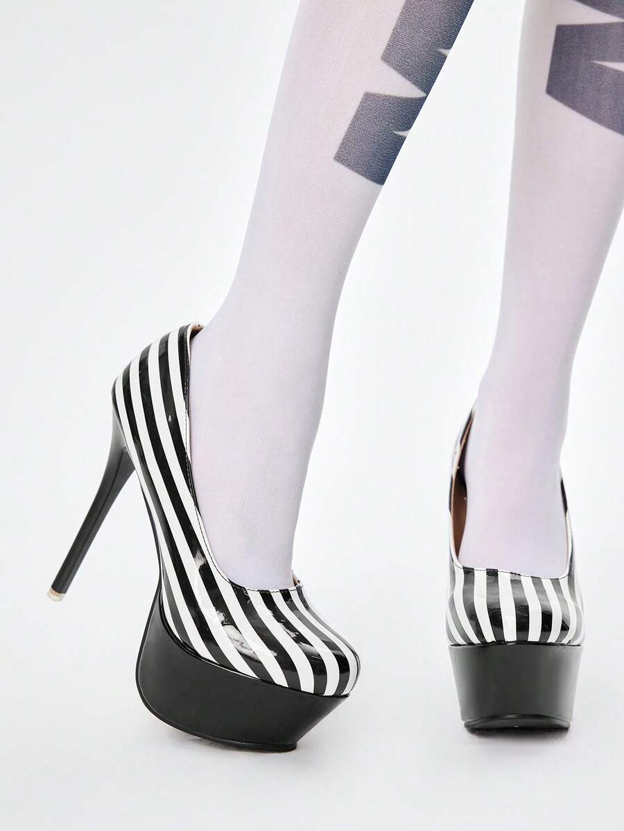 ROMWE 14厘米高跟防水厚底高跟鞋，撞色婚鞋，女士春夏款 - 彩色 - 查看 1