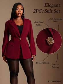 Radiana 大码女装秋冬优雅日常基础款翻领西装外套金属纽扣套装，搭配修身短裤，适合春夏、秋冬、音乐节、演唱会、嘉年华派对等场合。 - 紅色 - 查看 8