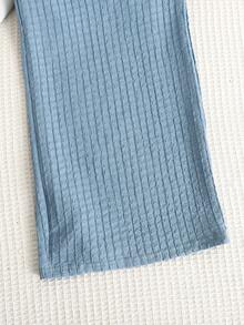 SHEIN 少女两件套：宽松印花蝴蝶结短袖T恤和阔腿裤 - 藍白色 - 查看 5