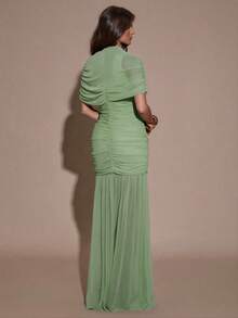 SHEIN BAE 优雅褶皱半身修身连衣裙，适合鸡尾酒会、浪漫约会、秋冬叠穿、派对、正式聚会、万圣节、圣诞节等场合。 - 薄荷綠 - 查看 2