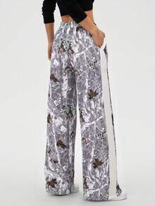 SHEIN LUNE Women's Casual Girlisim Loose Fit Maple Leaf Print Pocket Palazzo Pants, Autumn Golf Pastal - Multicolor - View 2