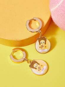 LOONEY TUNES X SHEIN 1 Pair Fashion Zinc Alloy Cartoon Pattern Rhinestone Stud Earrings, Simple & Cute, Elegant & Niche, Suitable For Party, Concert, Festival - Gold - View 2