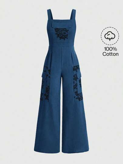 Hippie Women's Casual Jumpsuit With Cargo Pockets & Cashew Print