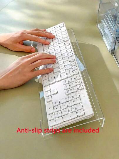 1 pieza Soporte de teclado acrílico ergonómico de 17*5.7 pulgadas, con tira antideslizante gratis | Diseño inclinado para una escritura cómoda, ideal para uso doméstico y de oficina, diseño moderno, fácil almacenamiento, bandeja para teclado, soporte de teclado acrílico