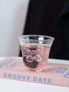 1个粉色大号3D蝴蝶装饰玻璃茶杯，ins风蝴蝶玻璃杯，精致下午茶蝴蝶玻璃杯，适用于茶室、客厅、餐厅 - 無色 - 查看 9