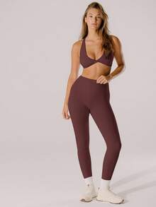 Aralina Leisurewear Active 粉彩粉色高腰提臀运动紧身裤 - 巧克力棕 - 查看 9