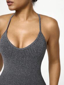 Seamluxe SHEIN Sport Quần liền thân không đường may, màu xám gân, kiểu dáng ôm sát, thích hợp cho nữ, chạy bộ và tập yoga. - Màu xám đen - Xem 6