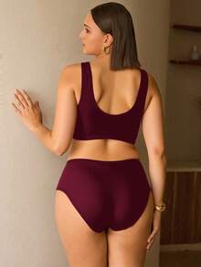 Swim Chiccia Bộ đồ bơi cỡ lớn màu đỏ tía sang trọng mới năm 2026 với họa tiết kim loại, thích hợp cho tiệc tùng, kỳ nghỉ và hẹn hò. - Màu Đỏ Sâu - Xem 2