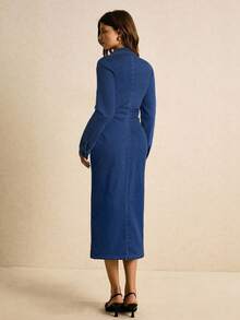 Poéselle Đầm denim dài tay xếp ly cài cúc đơn giản cho nữ mùa thu, đầm denim midi, đầm denim dài tay, đầm jean cho nữ, đầm denim cài cúc, đầm jean cho nữ, đầm jean dáng ôm, đầm mùa đông, đầm Giáng sinh, đầm năm mới cho nữ, đầm dự tiệc, đầm dài dự tiệc, đầm dài thường ngày. - Rửa trung bình - Xem 2