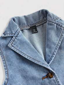 2pcs/Set Girls Denim Sleeveless Vest And Loose Fit Pants,Summer Outfits,Casual And Fashionable Vacation Outfits,Street Wear,2000s Style  ,Comfortable And Soft Denim Set - Light Wash - View 3