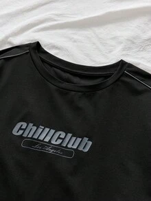 AXEPEAK 男士休闲印花圆领长袖T恤 - 黑色 - 查看 6