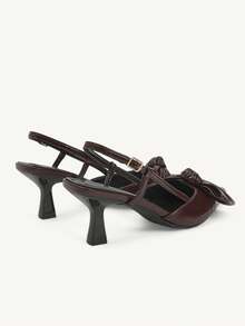 CUCCOO CHICEST 女士尖头蝴蝶结设计真皮高跟鞋，性感优雅的正式礼服鞋，适合派对、下午茶、晚宴等场合，百搭服饰 - 咖啡棕 - 查看 5