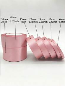 1pc 22m/72ft Silk Ribbon For DIY Crafts, Wedding Decor, Flower Arrangements, Cake Box Decorating, Car Decoration, Pink Woven Ribbon, Widths 0.6cm/1cm/1.5cm/2cm/2.5cm/4cm/5cm - Pink - View 6