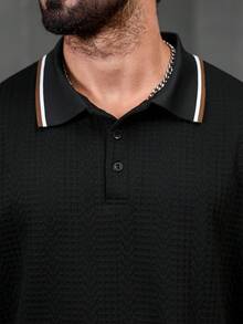 EGENSIO Men's Black Textured Short Sleeve Polo Shirt - Black - View 3
