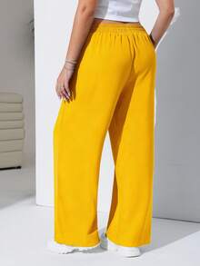 SHEIN EZwear 加大码黄色前缝松紧腰休闲裤 - 黃色 - 查看 2