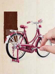 1Pc Vintage Bicycle Model, Available In Red And Black, 28-Inch Classic Bicycle Model, Diy Assembly, Mini Bicycle Model Ornament, Die-Cast Bicycle Collectible, Vintage Miniature Vehicle Home Decoration.