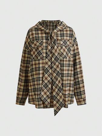 Grunge Punk Y2K Punk Street Vintage Plaid Oversized Hoodie Shirt