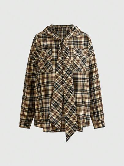 Grunge Punk Y2K Punk Street Vintage Plaid Oversized Hoodie Shirt