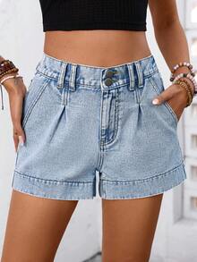 Breezaya Women's Casual Washed Denim Shorts, Summer - Blue - View 3