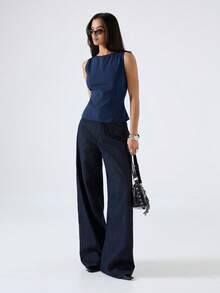 LYSMO Áo tank top nữ cổ tròn kẻ sọc dáng ôm, phong cách tối giản, mẫu mới 2026, thích hợp mặc đi làm/công sở/văn phòng, kiểu dáng thời trang cho nữ. - Màu xanh lam - Xem 7