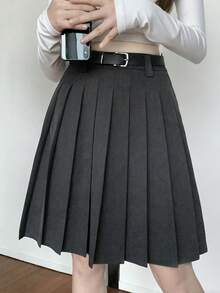 DAZY 女士纯色百褶休闲中长裙