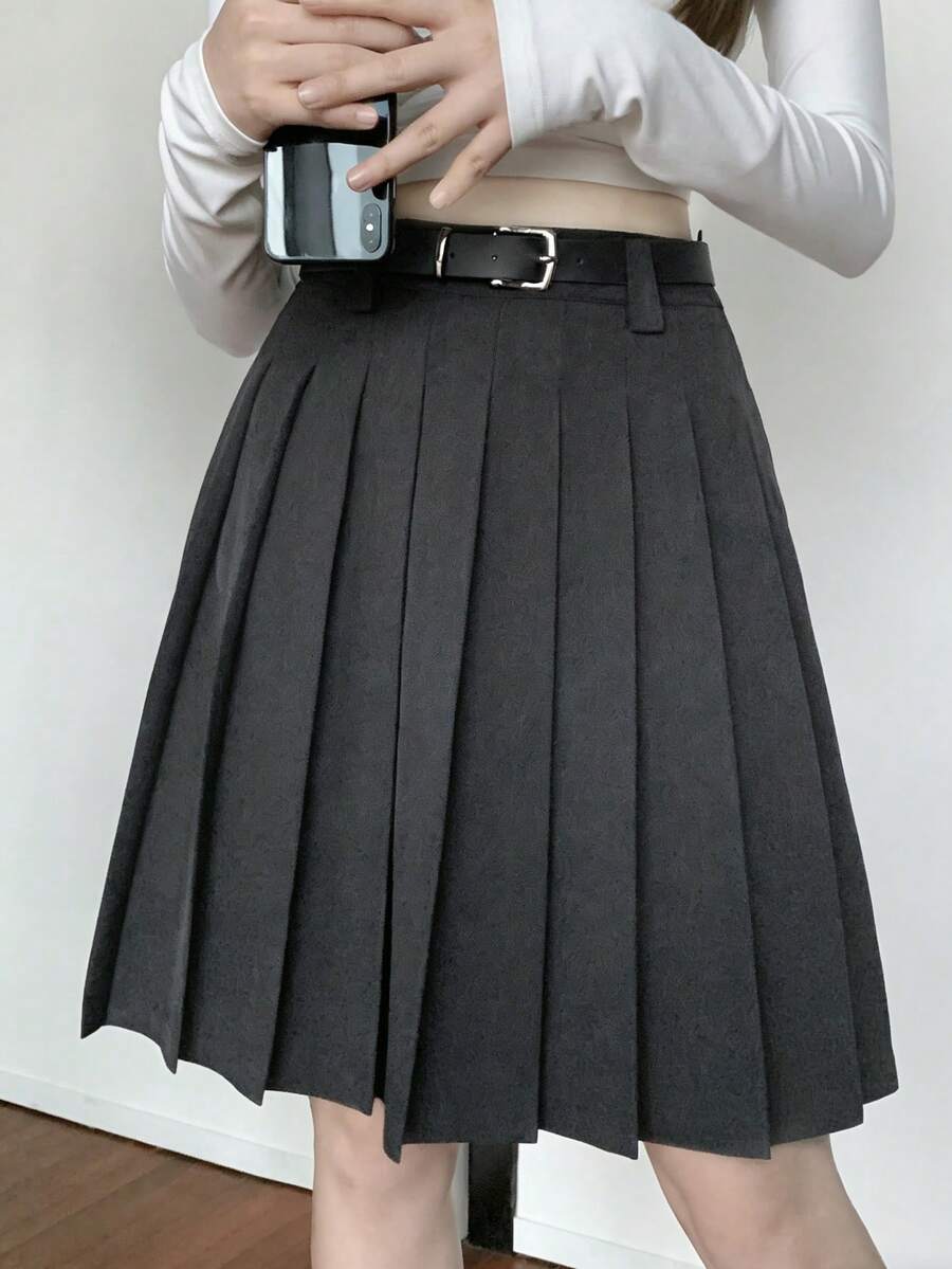 DAZY 女士纯色百褶休闲中长裙