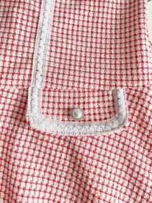 PrepCrw Young Girls' Preppy Style Round Neck Sleeveless Plaid Dress - Red and White - View 5
