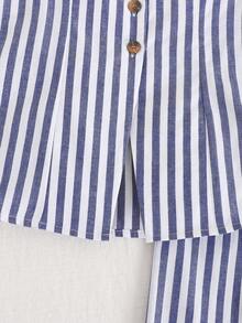 SHEIN Tween Girl Striped Single-Breasted Vest And Pants Casual Outfit - Blue and White - View 7