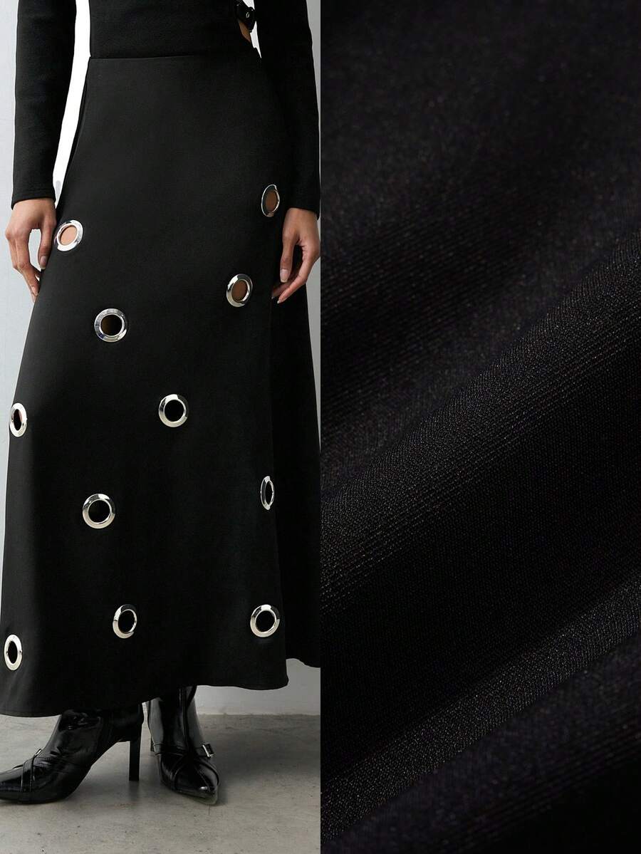 Maija 女士镂空黑色长袖连衣裙 - 黑色 - 查看 1