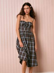 Easelle Women's Sleeveless Plaid Backless Spaghetti Strap Dress Vintage Party Summer Clothes Valentine's Day Beach Outfit For Women - Aqua Green - View 6