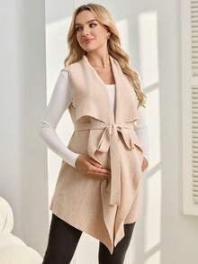 SHEIN 孕妇纯色简约日常毛衣 - 卡其色 - 查看 6