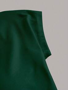 女士纯色极简露背短袖露脐T恤 - 墨綠色 - 查看 3