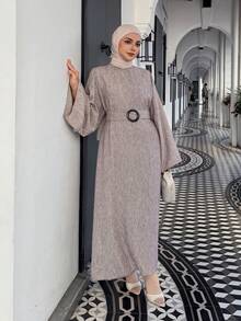 DAZY Women's Round Neck Belted Ruched Casual Party Dress - Khaki - View 6