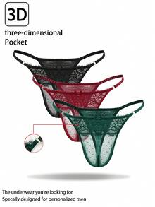 3pcs/Pack Men's Sexy Lace Underwear, Multicolor - Multicolor - View 1